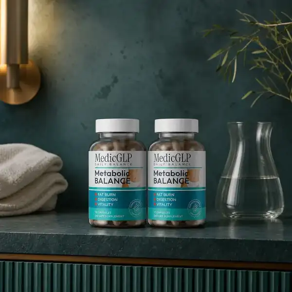 Deux flacons MedicGLP présentés sur un socle en pierre